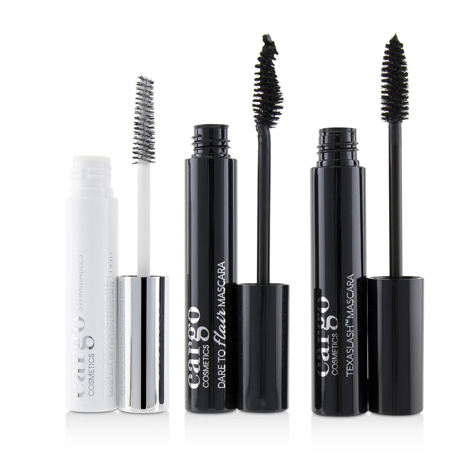 Cargo Mascara Kit: 1x Dare To Flair Mascara. 1x Texalash Mascara. 1x Swimmables Waterproof Mascara Topcoat  3pcs