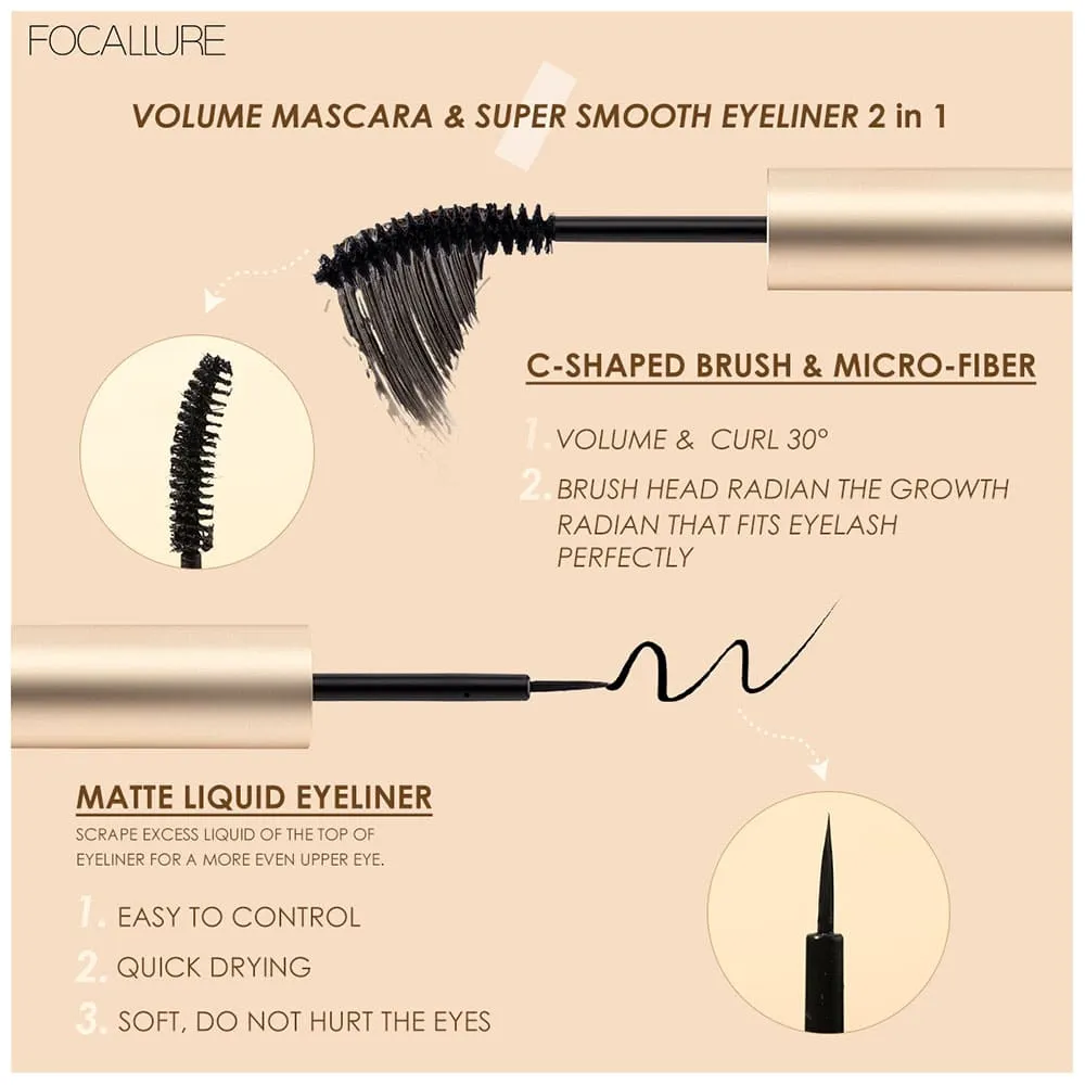Focallure Stay Waterproof Mascara & Eyeliner 2-in-1 01